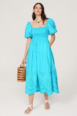LINE & DOT Bright Blue A-Line Off Shoulder Lace Cutout Midi Dress Size XS